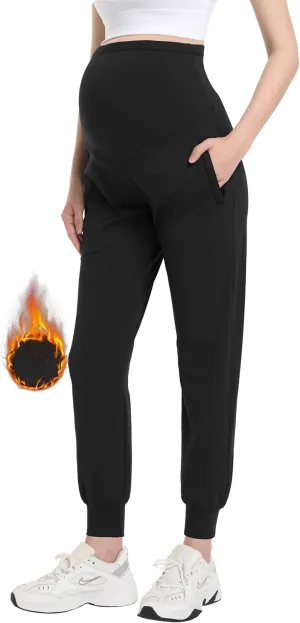 V VOCNI Maternity Fleece Lined Joggers Pants Thermal Sweatpants Pockets Running Lounge Workout Pregnancy Pants