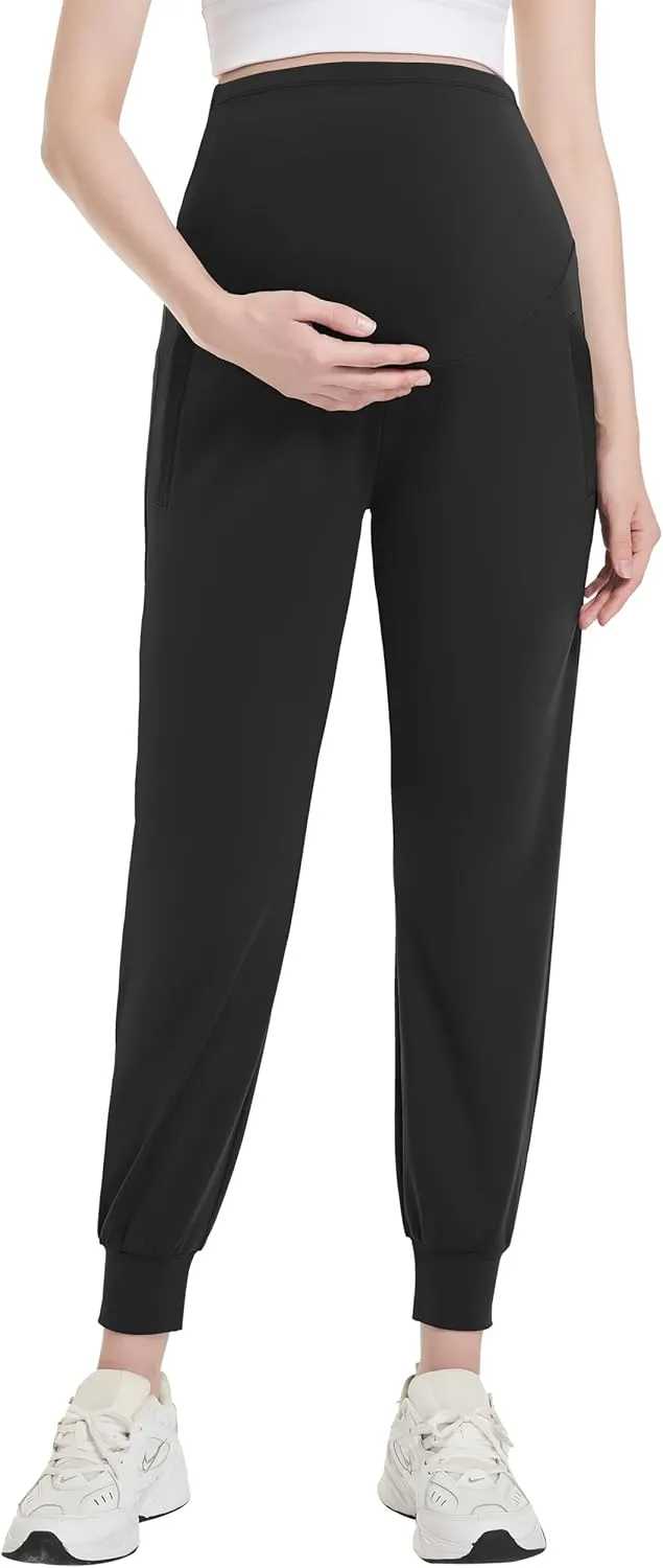 V VOCNI Maternity Fleece Lined Joggers Pants Thermal Sweatpants Pockets Running Lounge Workout Pregnancy Pants