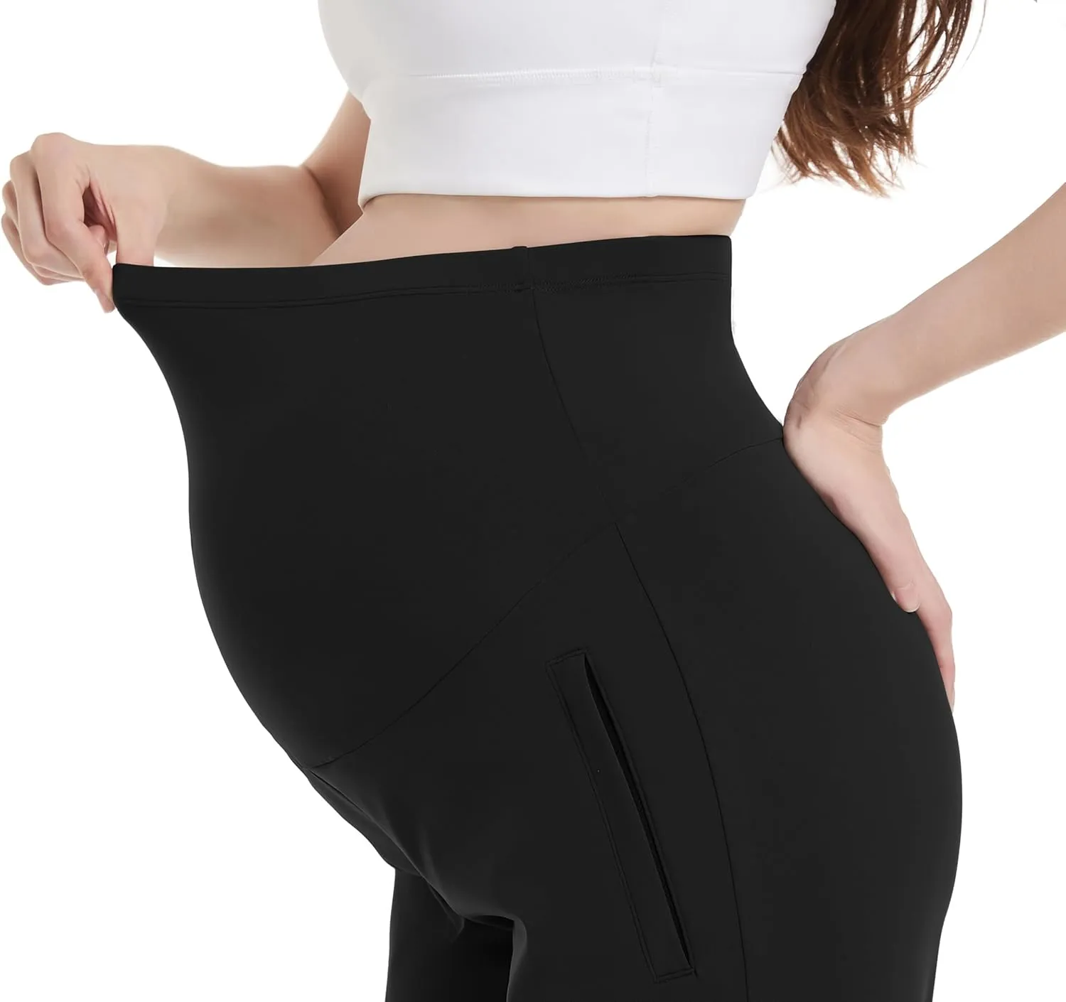 V VOCNI Maternity Fleece Lined Joggers Pants Thermal Sweatpants Pockets Running Lounge Workout Pregnancy Pants