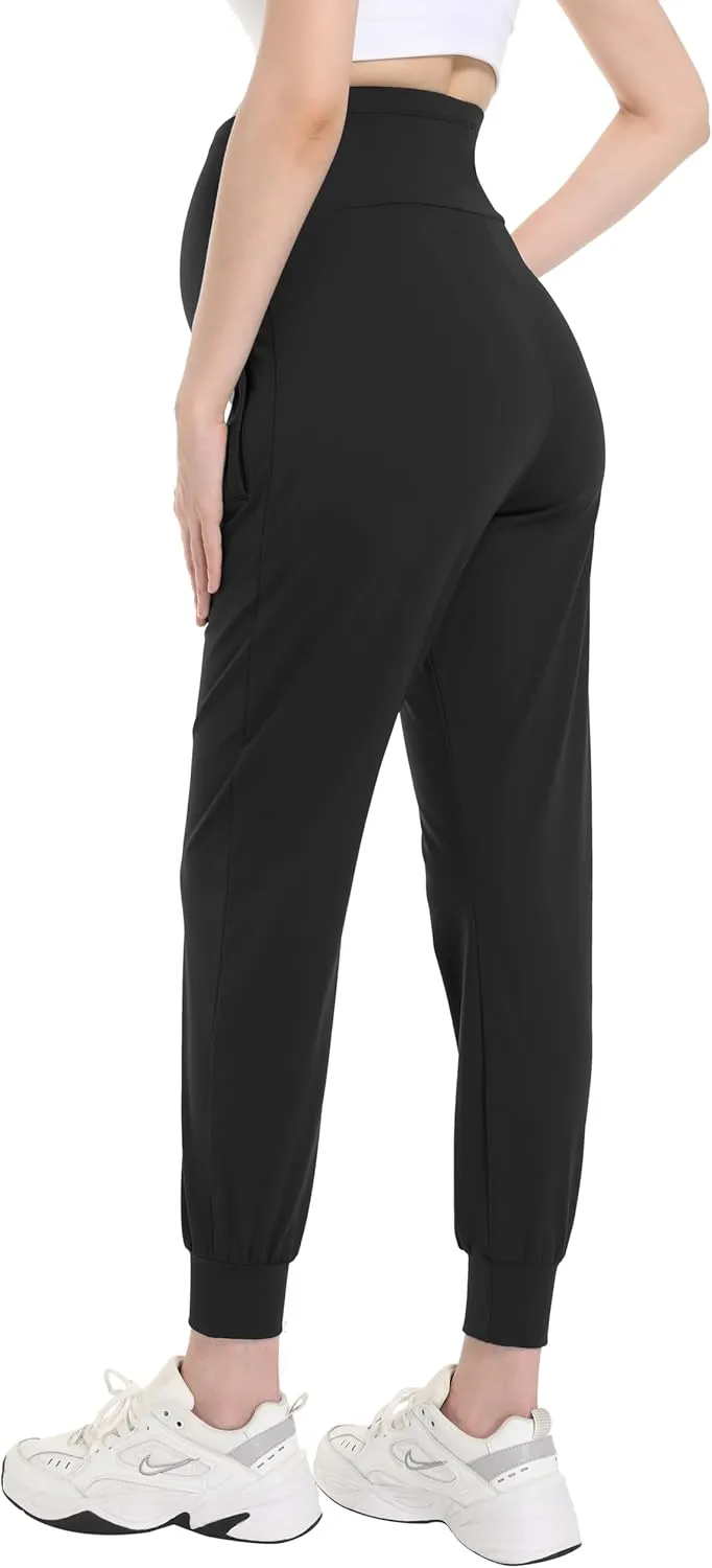 V VOCNI Maternity Fleece Lined Joggers Pants Thermal Sweatpants Pockets Running Lounge Workout Pregnancy Pants
