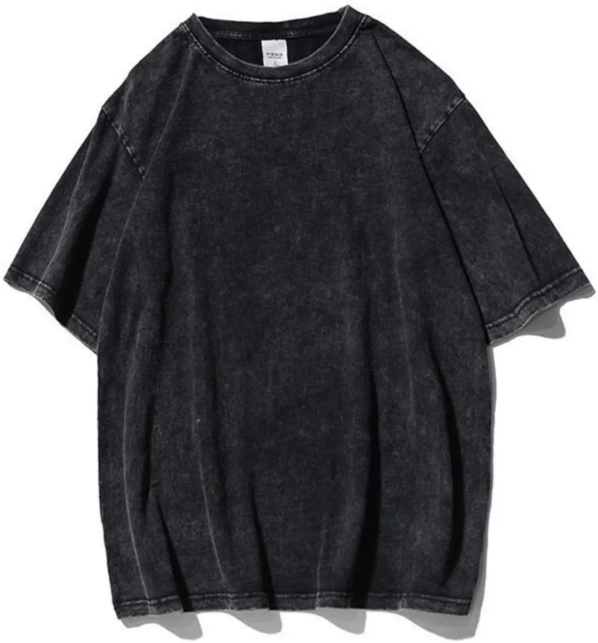 Vintage Washed Cotton Anime Graphic T-Shirt, Short Sleeve, Black, S-3XL