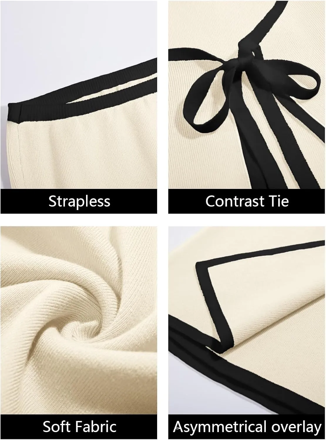 Wenrine Womens Sexy Tube Top Dress Strapless Self Tie Wrap Asymmetrical Hem Knit Summer Party Mini Dresses