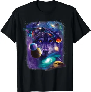 Wolf Space Galaxy Stars Moon Wolves Space Astrology Mountain T-Shirt