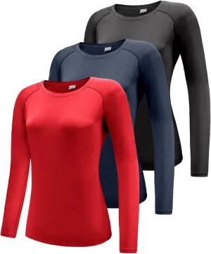 Women's 3 Pack Long Sleeve Workout Running Shirts, UPF 50  Sun Protection Shirts, Athletic Exercise Gym Yoga T-Shirts Tops