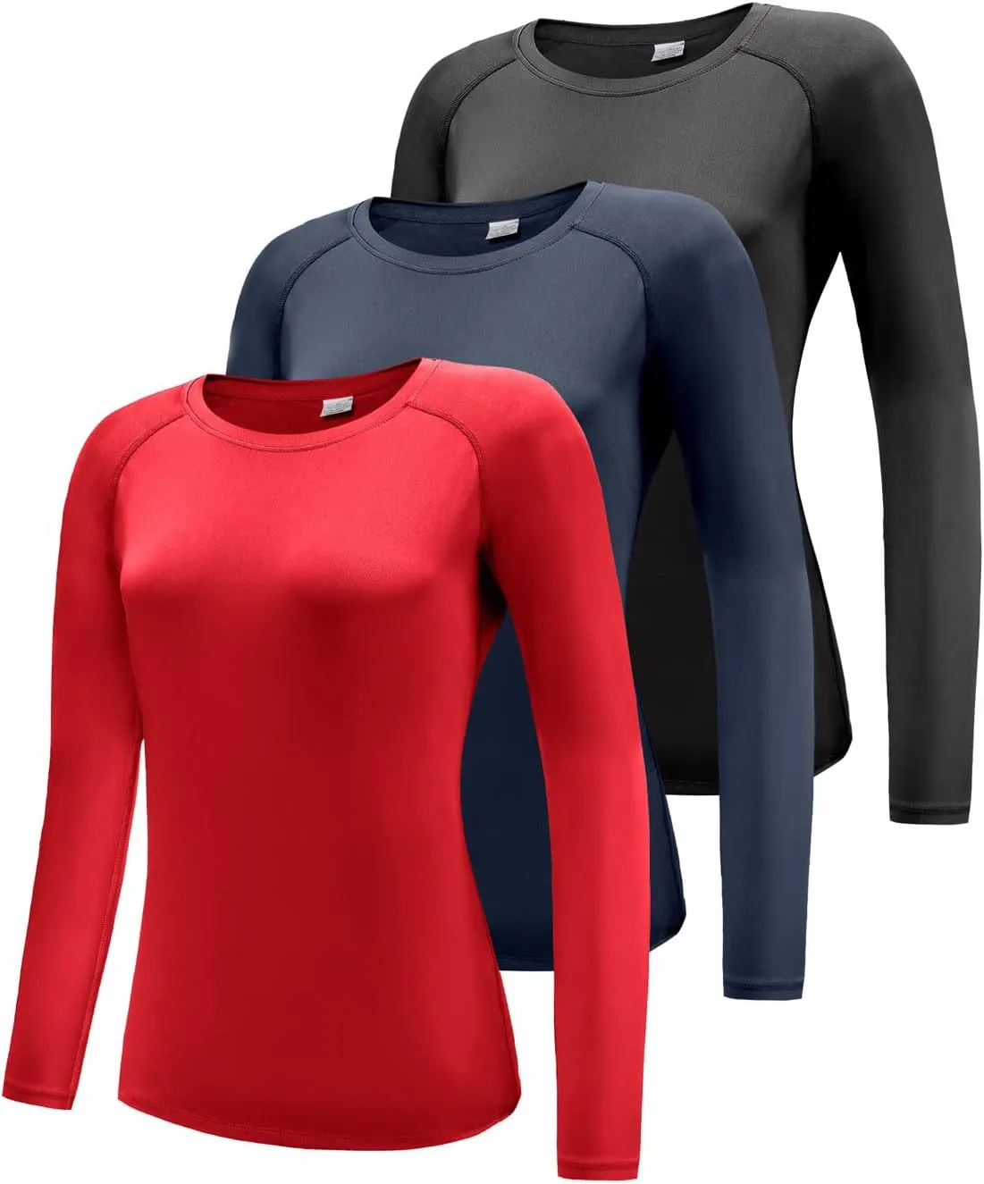 Women's 3 Pack Long Sleeve Workout Running Shirts, UPF 50  Sun Protection Shirts, Athletic Exercise Gym Yoga T-Shirts Tops