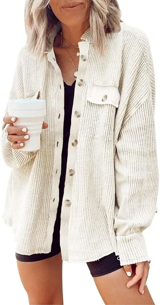 Womens Corduroy Button Down Shirts Color Block Long Sleeve Blouses Tops Jackets