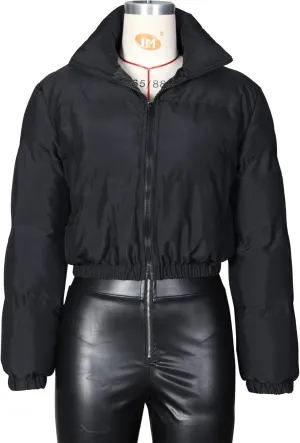Women's Cropped Puffer Jacket Women Winter Shiny Zip Up Short Bubble Puffy Coats with pockets for women