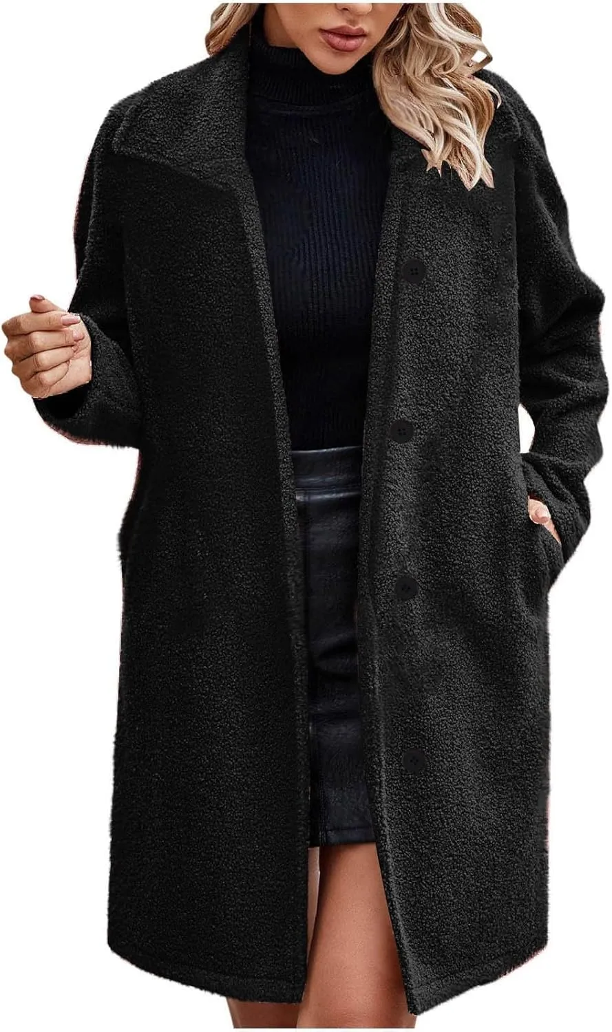 Women's Fuzzy Fleece Lapel Open Front Long Cardigan Coat Faux Fur Warm Winter Outwear Jackets Thick Loose Coats