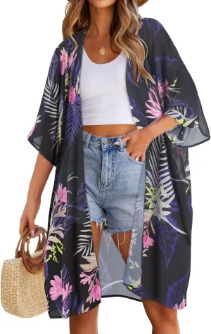 Women's Kimono Swimsuit Coverups Summer Beach Casual Loose Cardigans for Swimwear