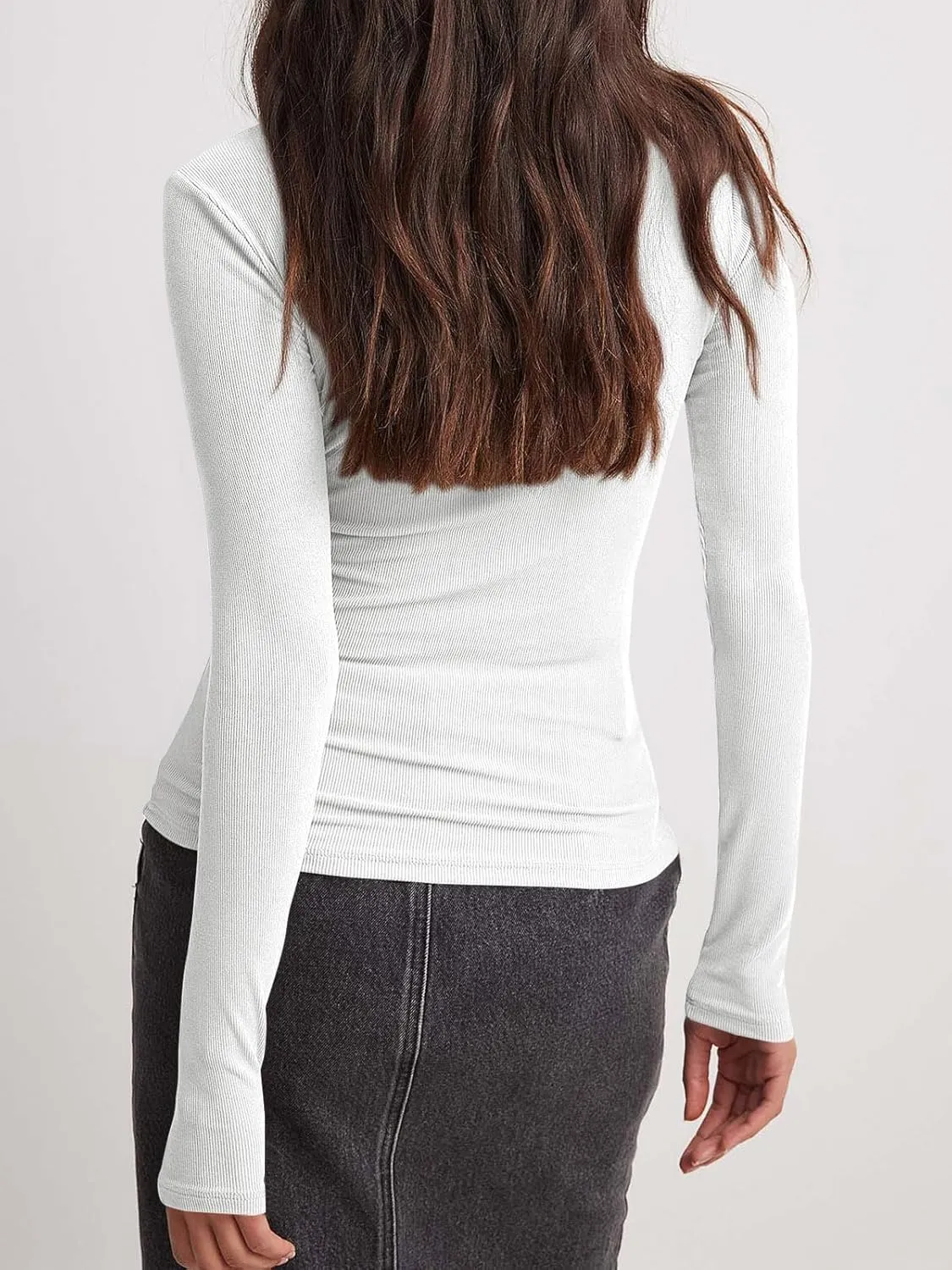 Womens Long Sleeve Square Neck Shirts Ribbed Knit Fitted Tight Tops Cute Undershirt Blouses