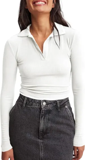 Womens Long Sleeve Square Neck Shirts Ribbed Knit Fitted Tight Tops Cute Undershirt Blouses