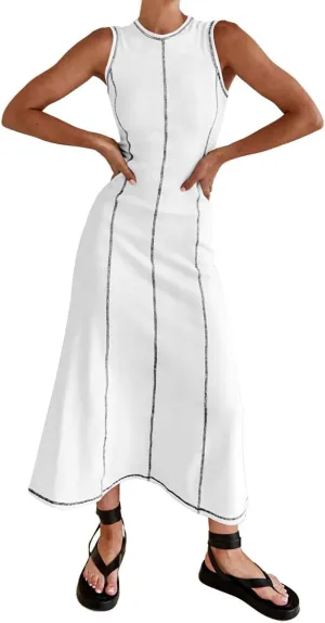 Womens Sleeveless T Shirt Dress Ribbed Knit Long Tank Dress Summer Y2K Maxi Dresses