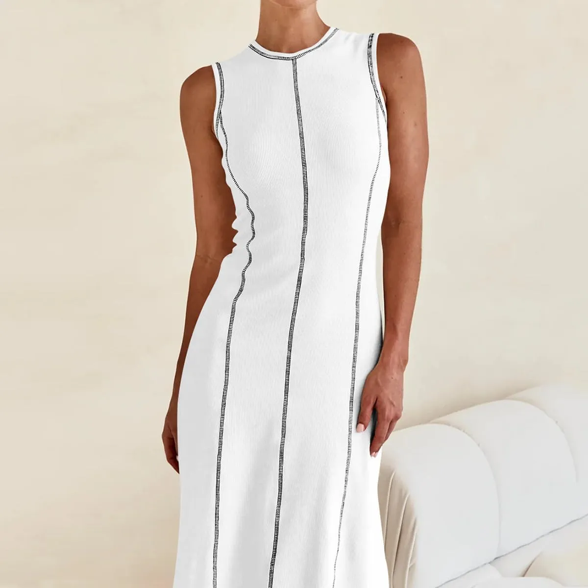 Womens Sleeveless T Shirt Dress Ribbed Knit Long Tank Dress Summer Y2K Maxi Dresses