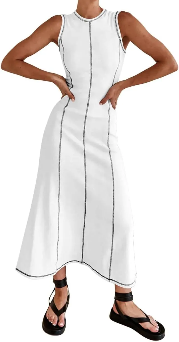 Womens Sleeveless T Shirt Dress Ribbed Knit Long Tank Dress Summer Y2K Maxi Dresses