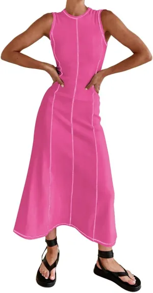 Womens Sleeveless T Shirt Dress Ribbed Knit Long Tank Dress Summer Y2K Maxi Dresses