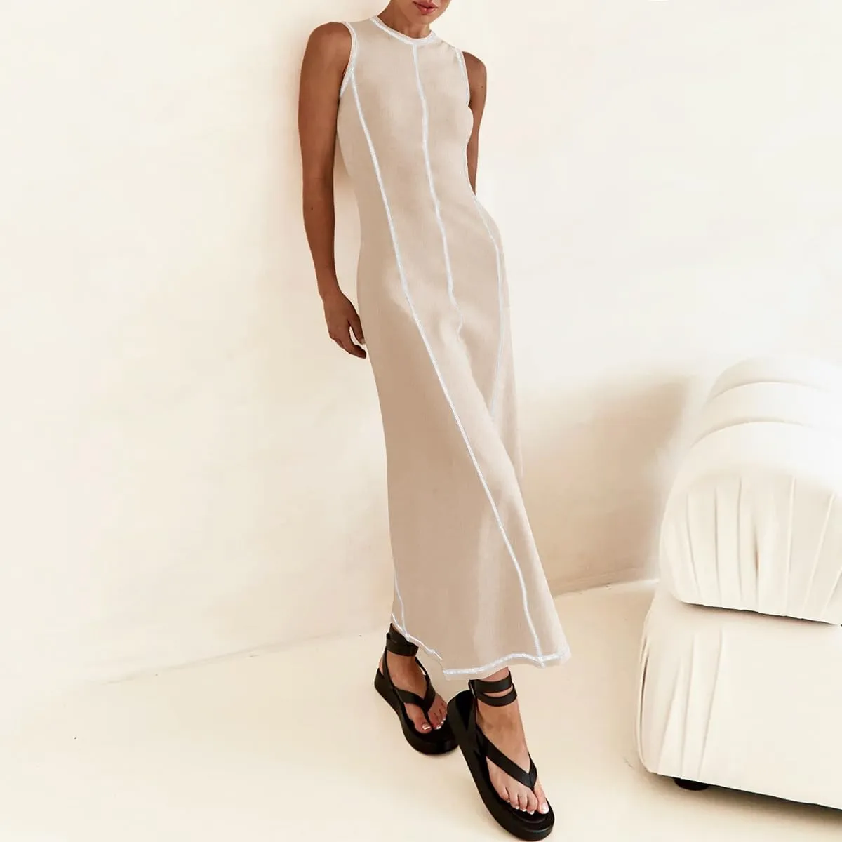 Womens Sleeveless T Shirt Dress Ribbed Knit Long Tank Dress Summer Y2K Maxi Dresses