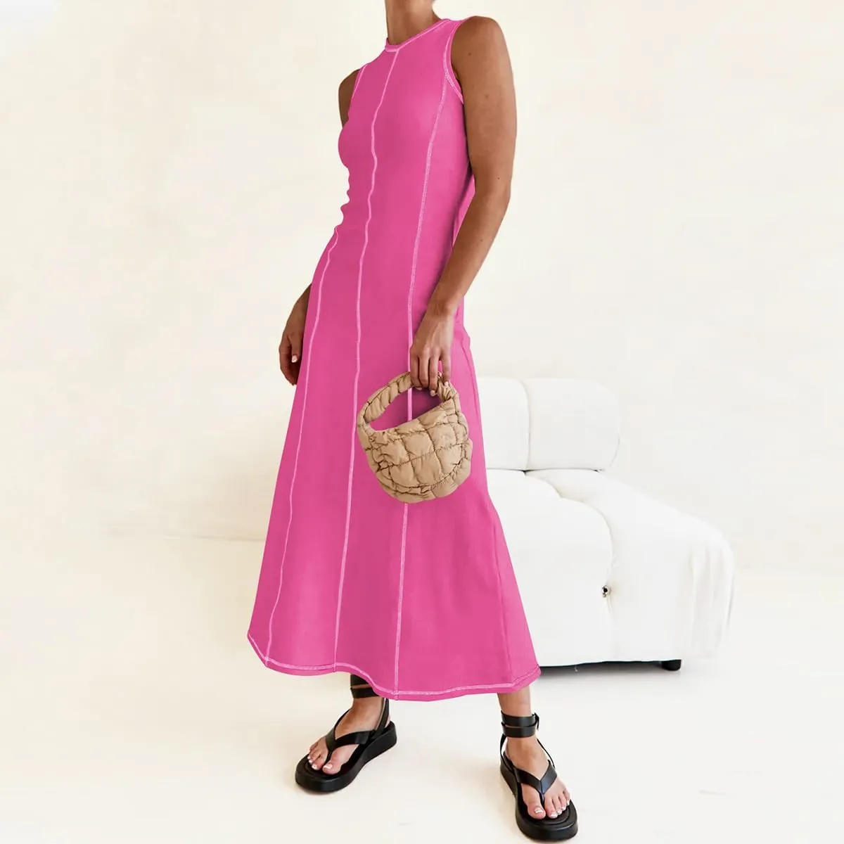 Womens Sleeveless T Shirt Dress Ribbed Knit Long Tank Dress Summer Y2K Maxi Dresses