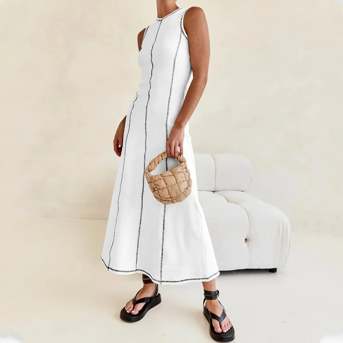 Womens Sleeveless T Shirt Dress Ribbed Knit Long Tank Dress Summer Y2K Maxi Dresses