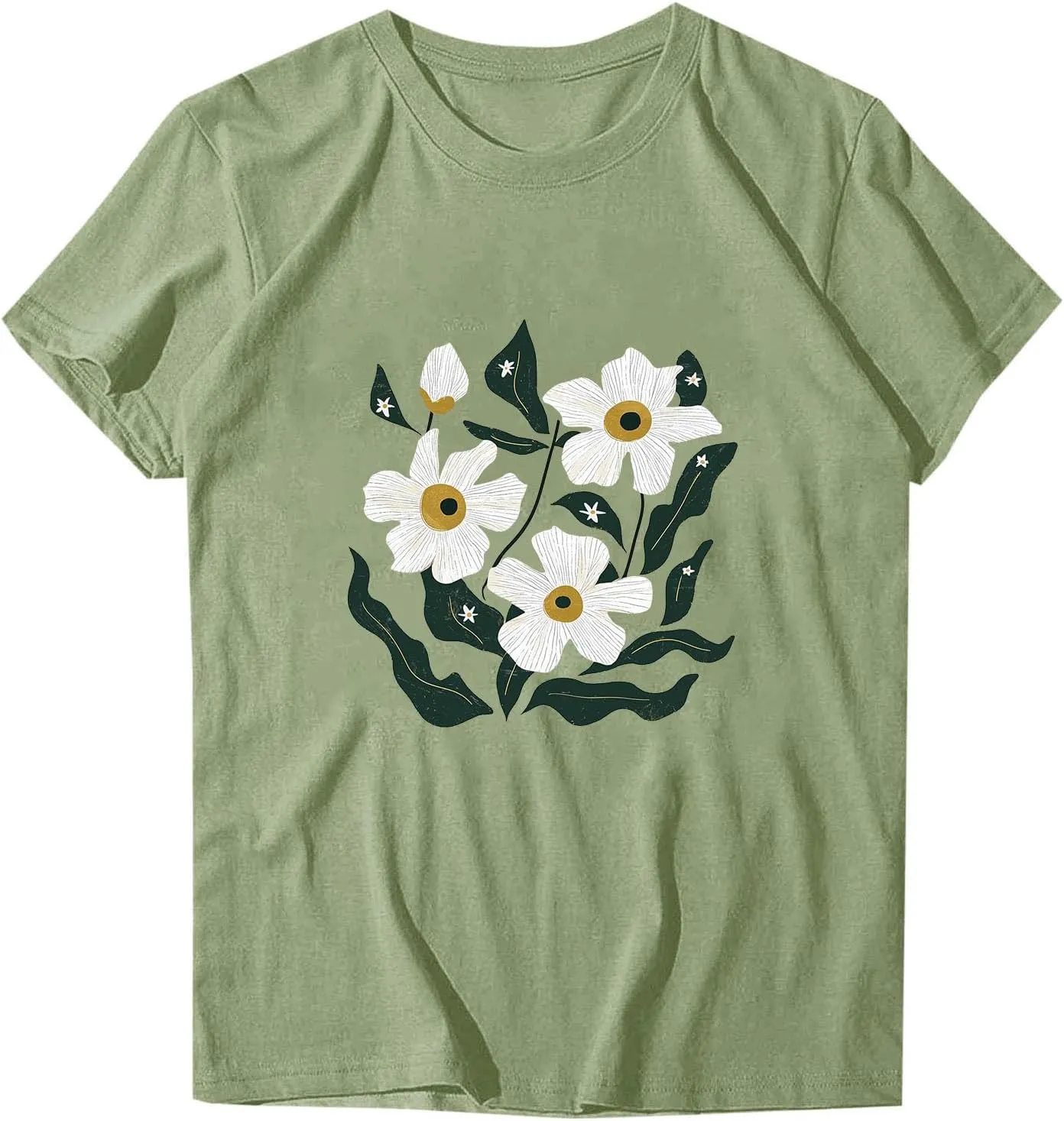 Womens Sunflowers Pattern T Shirts Boho Wildflower Graphic Short Sleeve Blouses Summer Casual Aesthetic Tunic Tee Tops