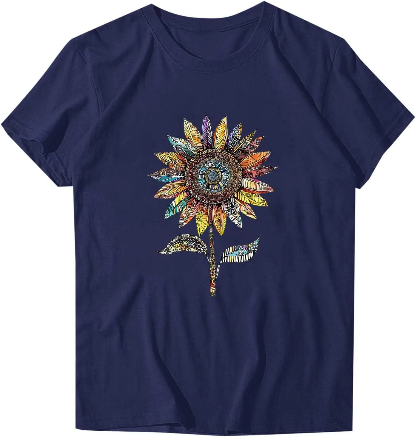 Womens Sunflowers Pattern T Shirts Boho Wildflower Graphic Short Sleeve Blouses Summer Casual Aesthetic Tunic Tee Tops
