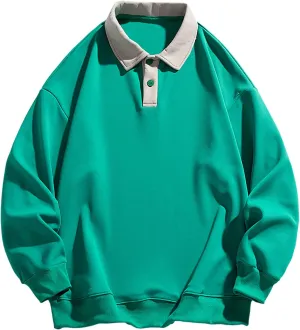 ZAFUL Men's Long Sleeve Polo Shirts Color Spliced Polo Collar Sweatshirt Casual Golf Patchwork Shirts Tops