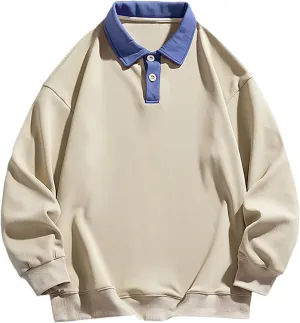 ZAFUL Men's Long Sleeve Polo Shirts Color Spliced Polo Collar Sweatshirt Casual Golf Patchwork Shirts Tops